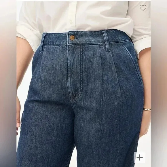 J Crew Trouser Jeans Pleated Strait Leg Blue Denim NWT Women’s Size 32
