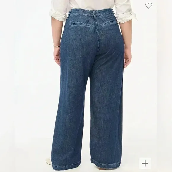 J Crew Trouser Jeans Pleated Strait Leg Blue Denim NWT Women’s Size 32