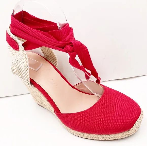 🆕{J. Crew} Vintage Red Round-Toe Canvas Espadrille Wedges