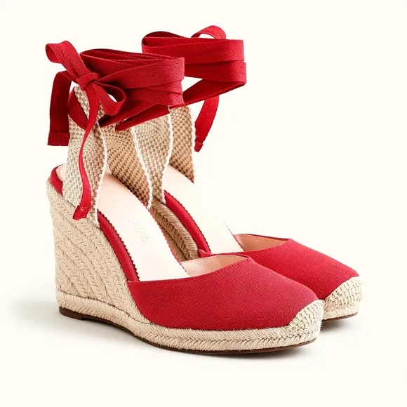 🆕{J. Crew} Vintage Red Round-Toe Canvas Espadrille Wedges