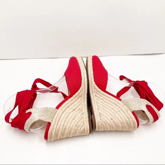 🆕{J. Crew} Vintage Red Round-Toe Canvas Espadrille Wedges