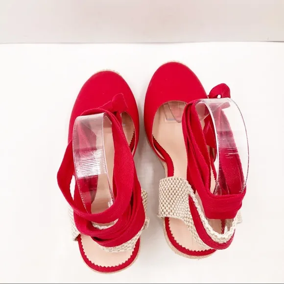 🆕{J. Crew} Vintage Red Round-Toe Canvas Espadrille Wedges
