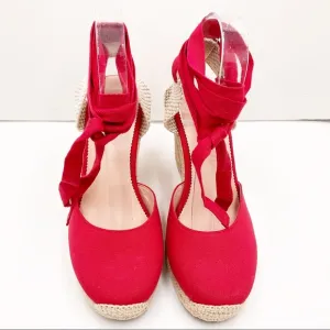 🆕{J. Crew} Vintage Red Round-Toe Canvas Espadrille Wedges