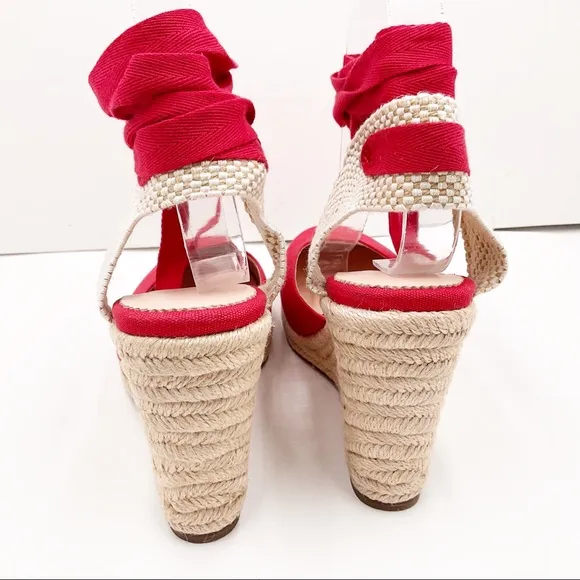 🆕{J. Crew} Vintage Red Round-Toe Canvas Espadrille Wedges
