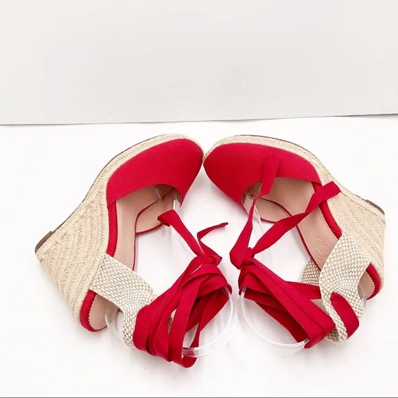 🆕{J. Crew} Vintage Red Round-Toe Canvas Espadrille Wedges