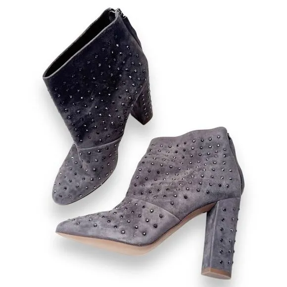 J. Crew Adele Crystal Suede Heeled Boots in Heron Grey Women’s Size 8 Italy Made
