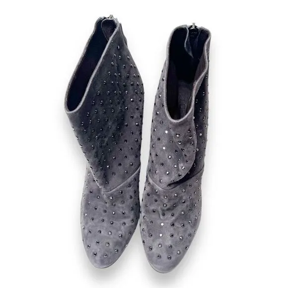 J. Crew Adele Crystal Suede Heeled Boots in Heron Grey Women’s Size 8 Italy Made