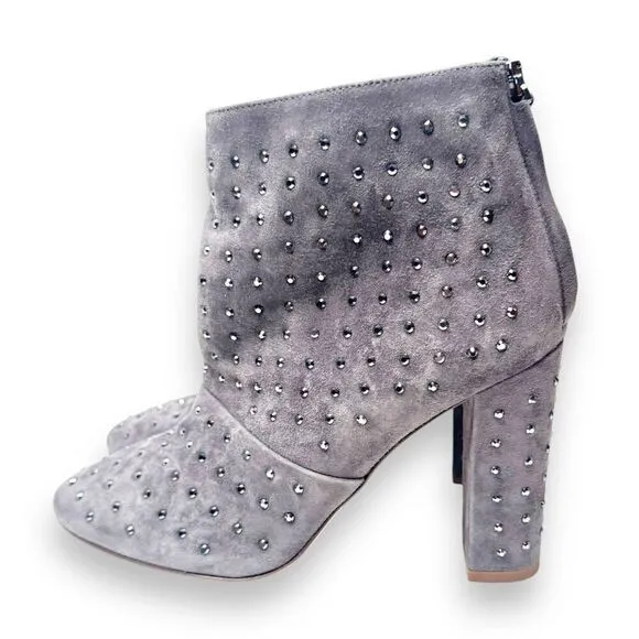 J. Crew Adele Crystal Suede Heeled Boots in Heron Grey Women’s Size 8 Italy Made