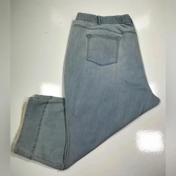 J Jill Jeans Cropped Authentic Fit Oxford Wash NWT Size 28 Raw Hem Elastic Waist