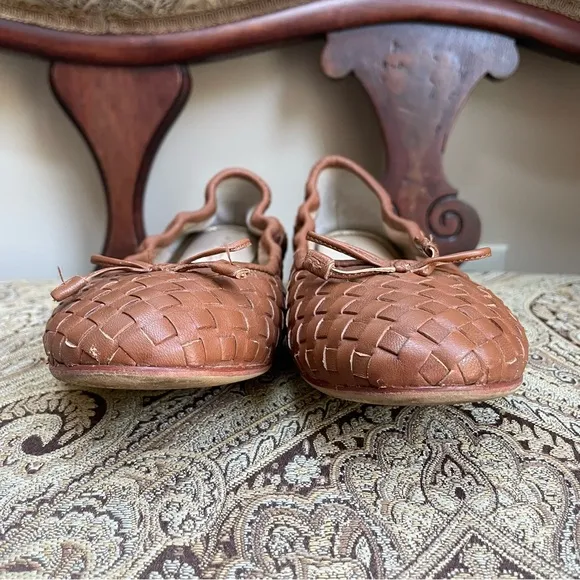 J. McLaughlin Mercer Saddle Basketweave Brown Leather Ballet Flats Shoes Size 8