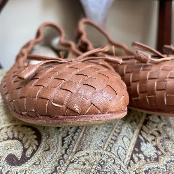 J. McLaughlin Mercer Saddle Basketweave Brown Leather Ballet Flats Shoes Size 8