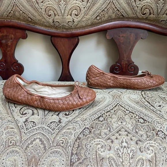 J. McLaughlin Mercer Saddle Basketweave Brown Leather Ballet Flats Shoes Size 8