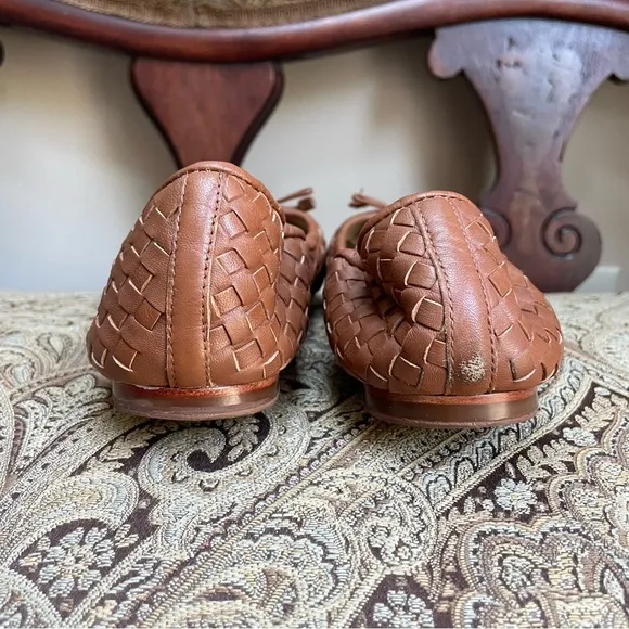 J. McLaughlin Mercer Saddle Basketweave Brown Leather Ballet Flats Shoes Size 8
