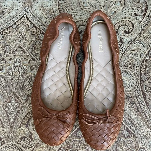 J. McLaughlin Mercer Saddle Basketweave Brown Leather Ballet Flats Shoes Size 8