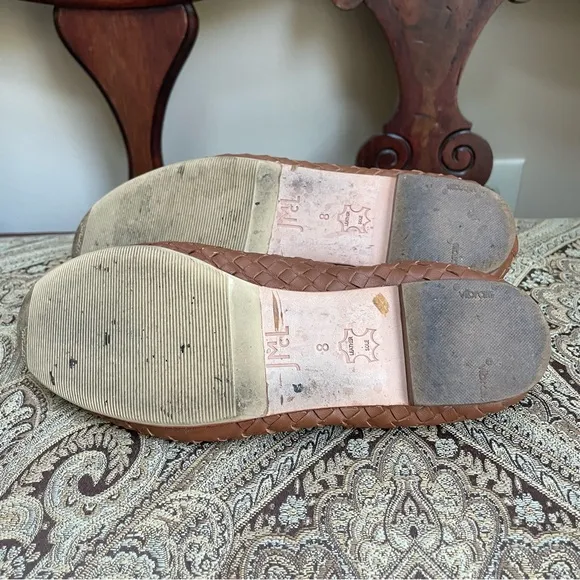J. McLaughlin Mercer Saddle Basketweave Brown Leather Ballet Flats Shoes Size 8