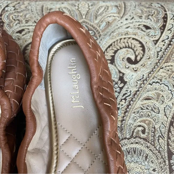 J. McLaughlin Mercer Saddle Basketweave Brown Leather Ballet Flats Shoes Size 8