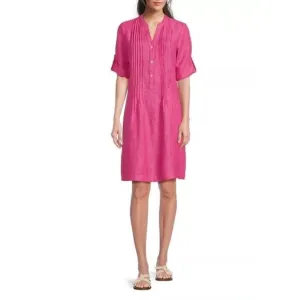 J. McLaughlin Riviera Loose Fit Linen Pleated Mini Dress Persian Pink Medium
