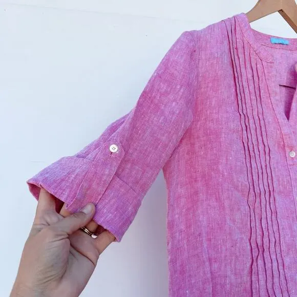 J. McLaughlin Riviera Loose Fit Linen Pleated Mini Dress Persian Pink Medium