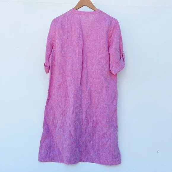 J. McLaughlin Riviera Loose Fit Linen Pleated Mini Dress Persian Pink Medium