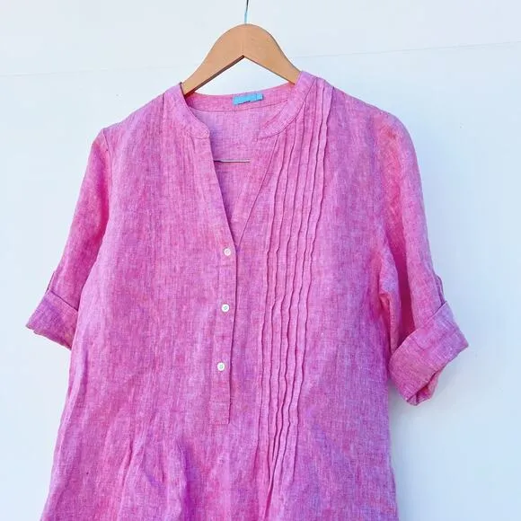 J. McLaughlin Riviera Loose Fit Linen Pleated Mini Dress Persian Pink Medium