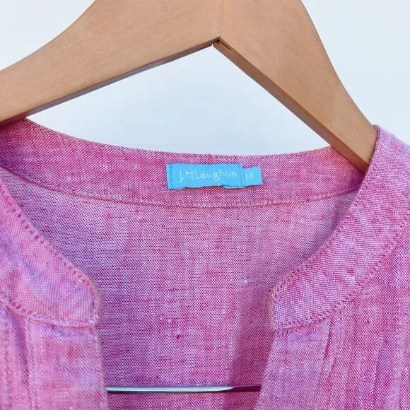 J. McLaughlin Riviera Loose Fit Linen Pleated Mini Dress Persian Pink Medium