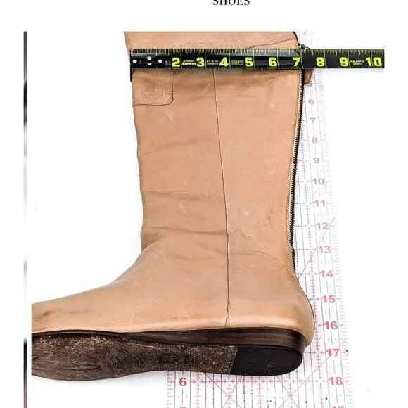 J VINCENT light brown LEATHER BACK ZIP RETRO VINTAGE 90s FLAT KNEE BOOTS SZ 8