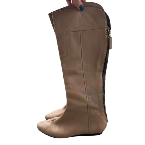 J VINCENT light brown LEATHER BACK ZIP RETRO VINTAGE 90s FLAT KNEE BOOTS SZ 8