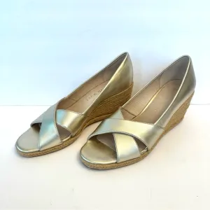 Jack Rogers Palmer Metallic Light Gold Criss-Cross  Espadrille Wedges, size 8.5