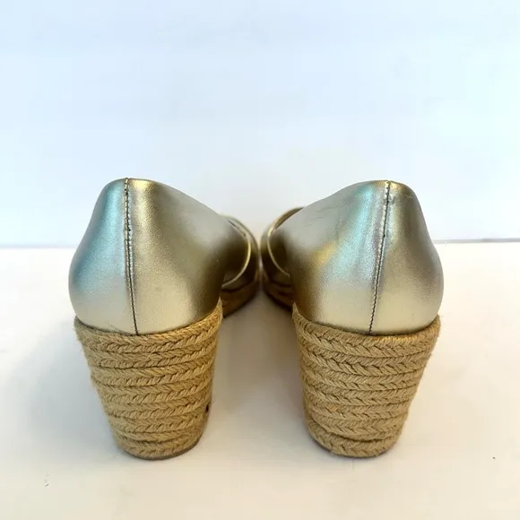 Jack Rogers Palmer Metallic Light Gold Criss-Cross  Espadrille Wedges, size 8.5