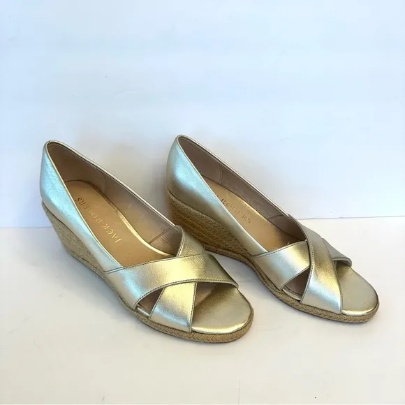 Jack Rogers Palmer Metallic Light Gold Criss-Cross  Espadrille Wedges, size 8.5