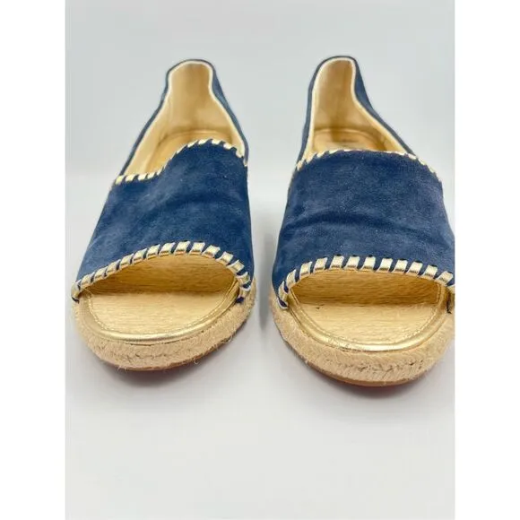 Jack Rogers Preppy Palmer Wedges Espadrille Suede Midnight Blue Gold size US 10
