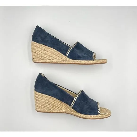 Jack Rogers Preppy Palmer Wedges Espadrille Suede Midnight Blue Gold size US 10