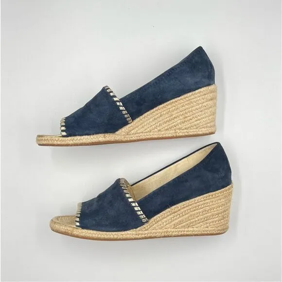 Jack Rogers Preppy Palmer Wedges Espadrille Suede Midnight Blue Gold size US 10
