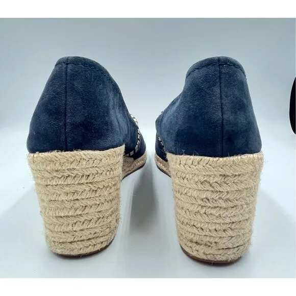 Jack Rogers Preppy Palmer Wedges Espadrille Suede Midnight Blue Gold size US 10