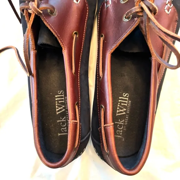 Jack Wills Leather Boat Shoes - Navy and Brown SZ 12 Worn 1X