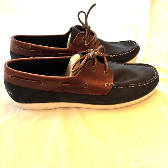 Jack Wills Leather Boat Shoes - Navy and Brown SZ 12 Worn 1X