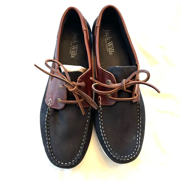 Jack Wills Leather Boat Shoes - Navy and Brown SZ 12 Worn 1X