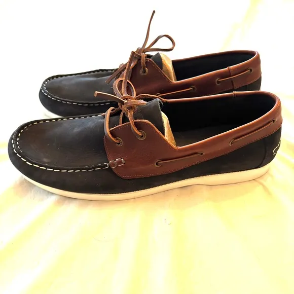 Jack Wills Leather Boat Shoes - Navy and Brown SZ 12 Worn 1X