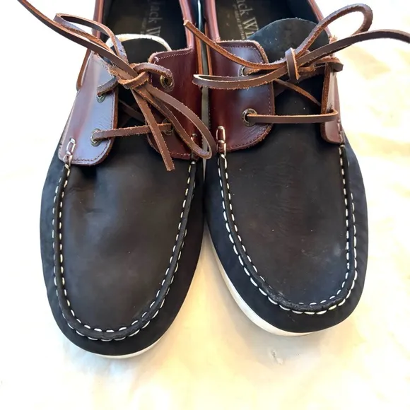 Jack Wills Leather Boat Shoes - Navy and Brown SZ 12 Worn 1X