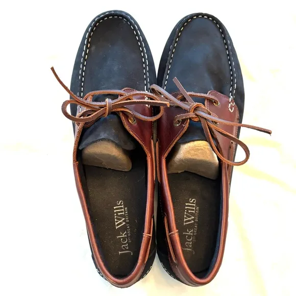 Jack Wills Leather Boat Shoes - Navy and Brown SZ 12 Worn 1X