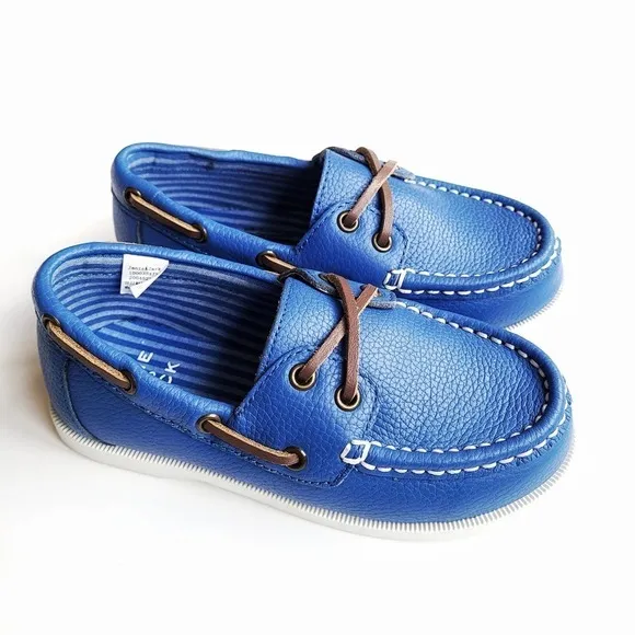 Janie &amp; Jack 10 toddler Leather Boat Shoe Capri Blue Like New