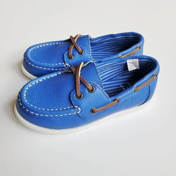 Janie &amp; Jack 10 toddler Leather Boat Shoe Capri Blue Like New