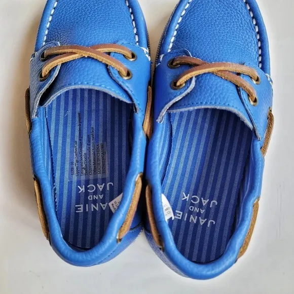 Janie &amp; Jack 10 toddler Leather Boat Shoe Capri Blue Like New