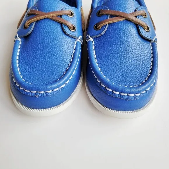 Janie &amp; Jack 10 toddler Leather Boat Shoe Capri Blue Like New