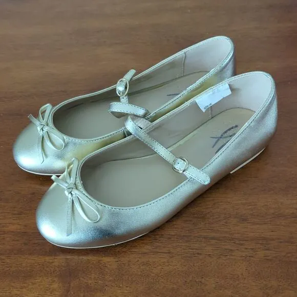 Janie and Jack Girl's  Metallic Gold Bow Ballet Flat big kids size 2 New NT