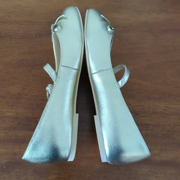 Janie and Jack Girl's  Metallic Gold Bow Ballet Flat big kids size 2 New NT