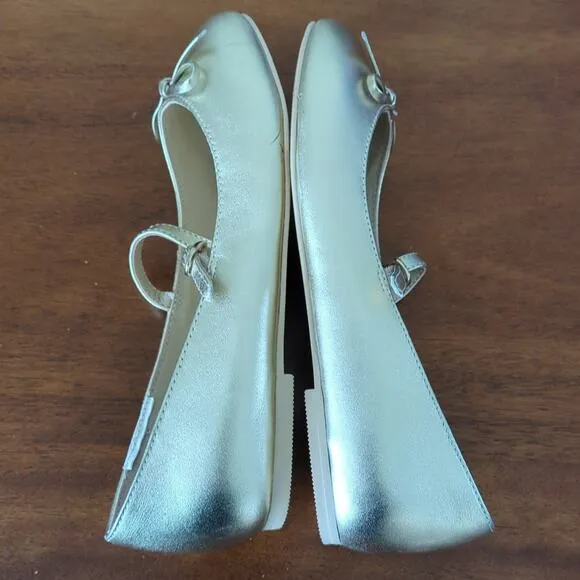 Janie and Jack Girl's  Metallic Gold Bow Ballet Flat big kids size 2 New NT