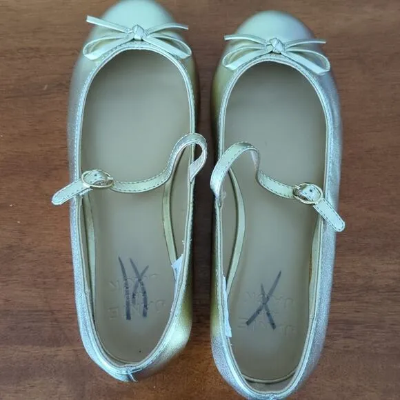 Janie and Jack Girl's  Metallic Gold Bow Ballet Flat big kids size 2 New NT