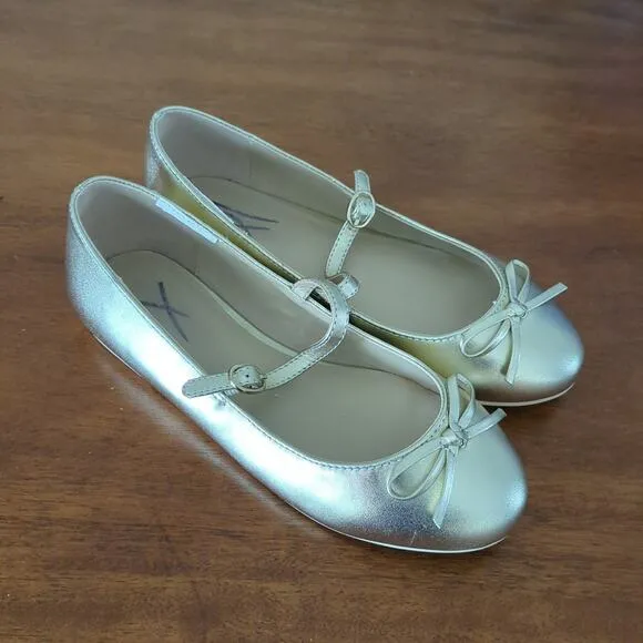 Janie and Jack Girl's  Metallic Gold Bow Ballet Flat big kids size 2 New NT
