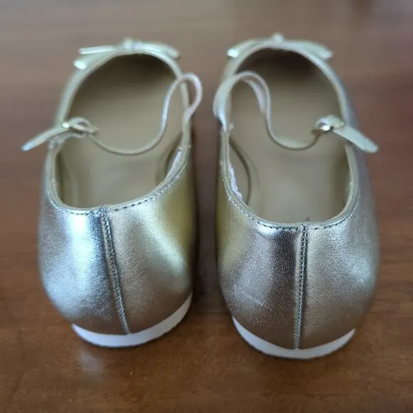 Janie and Jack Girl's  Metallic Gold Bow Ballet Flat big kids size 2 New NT